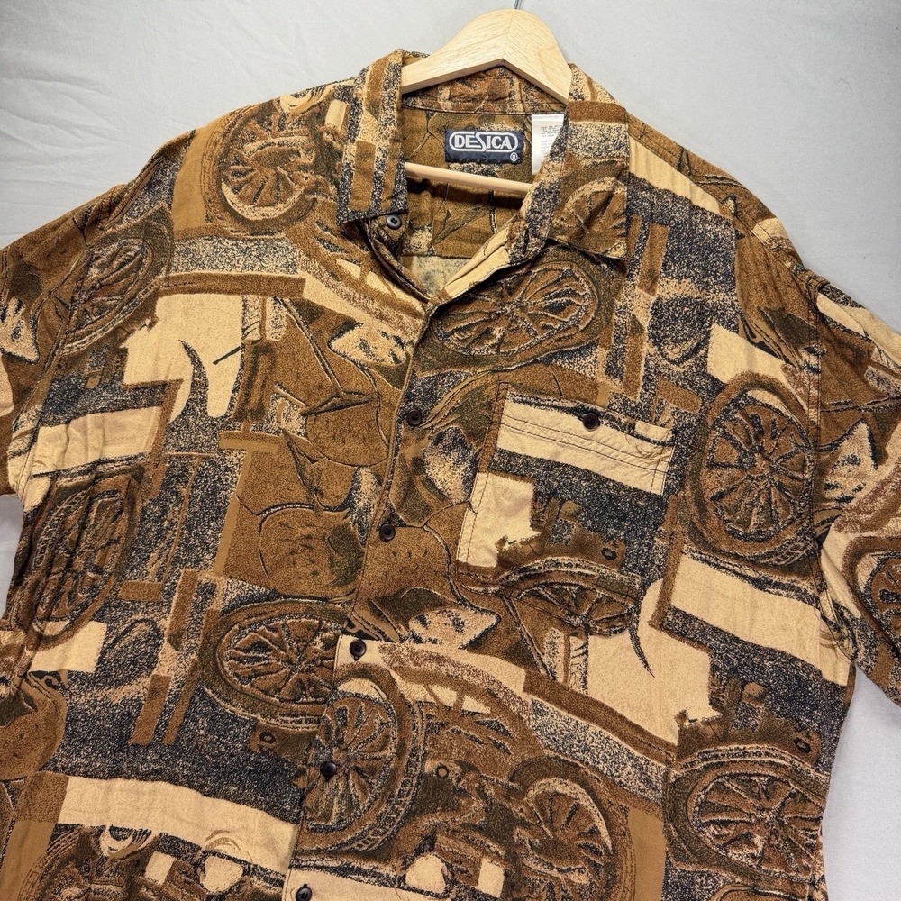 Vintage Rayon Shirt Mens XL Brown Party Race Flowy Beach Travel Desica